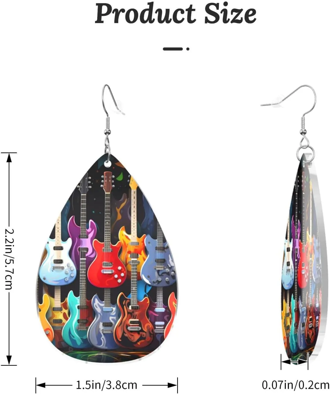 Stylish Drop-Shaped Acrylic Earrings Lightweight Printed Teardrop Dangle Earrings for Women (Guitars)