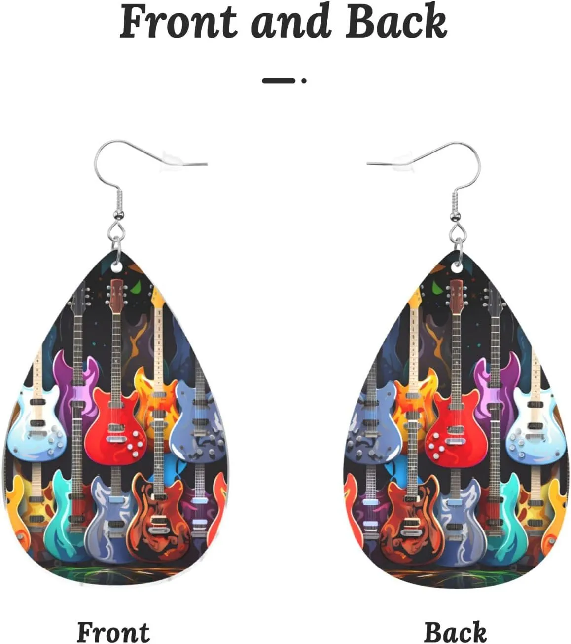 Stylish Drop-Shaped Acrylic Earrings Lightweight Printed Teardrop Dangle Earrings for Women (Guitars)