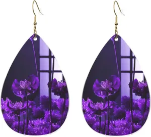 Stylish Drop-Shaped Acrylic Earrings Lightweight Printed Teardrop Dangle Earrings for Women (Purple Butterfly)