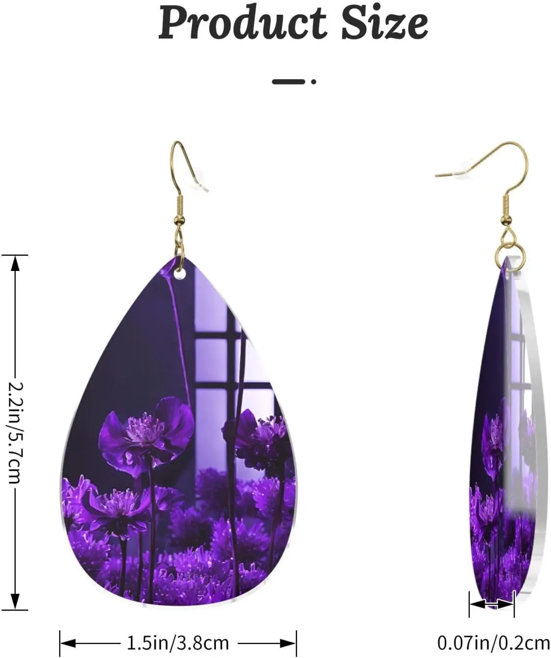 Stylish Drop-Shaped Acrylic Earrings Lightweight Printed Teardrop Dangle Earrings for Women (Purple Butterfly)