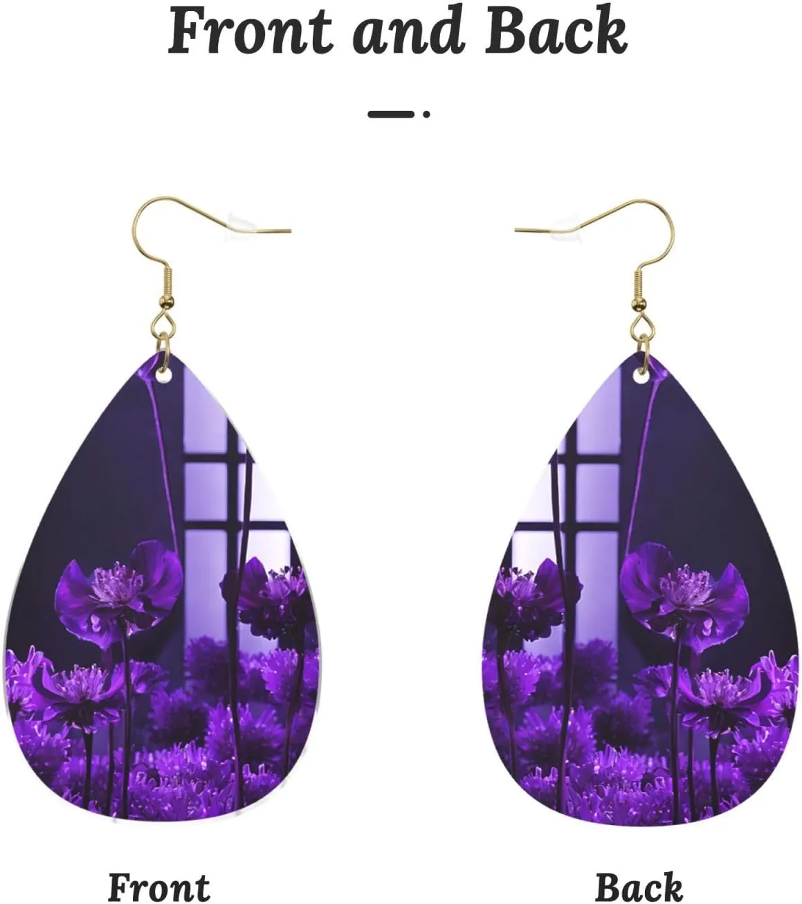 Stylish Drop-Shaped Acrylic Earrings Lightweight Printed Teardrop Dangle Earrings for Women (Purple Butterfly)