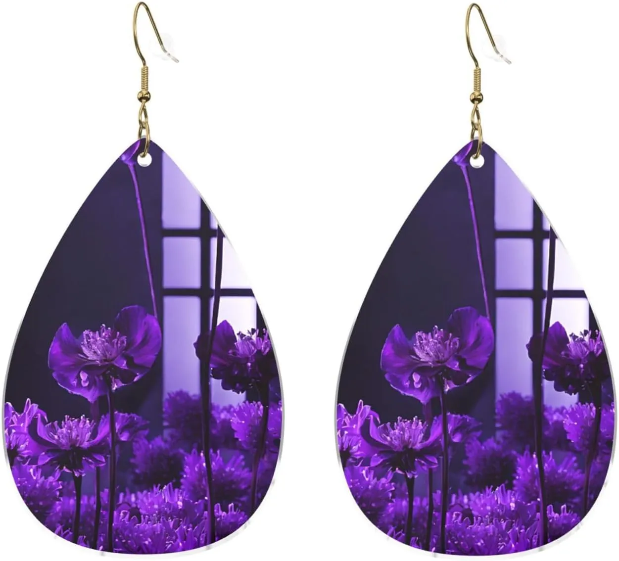 Stylish Drop-Shaped Acrylic Earrings Lightweight Printed Teardrop Dangle Earrings for Women (Purple Butterfly)