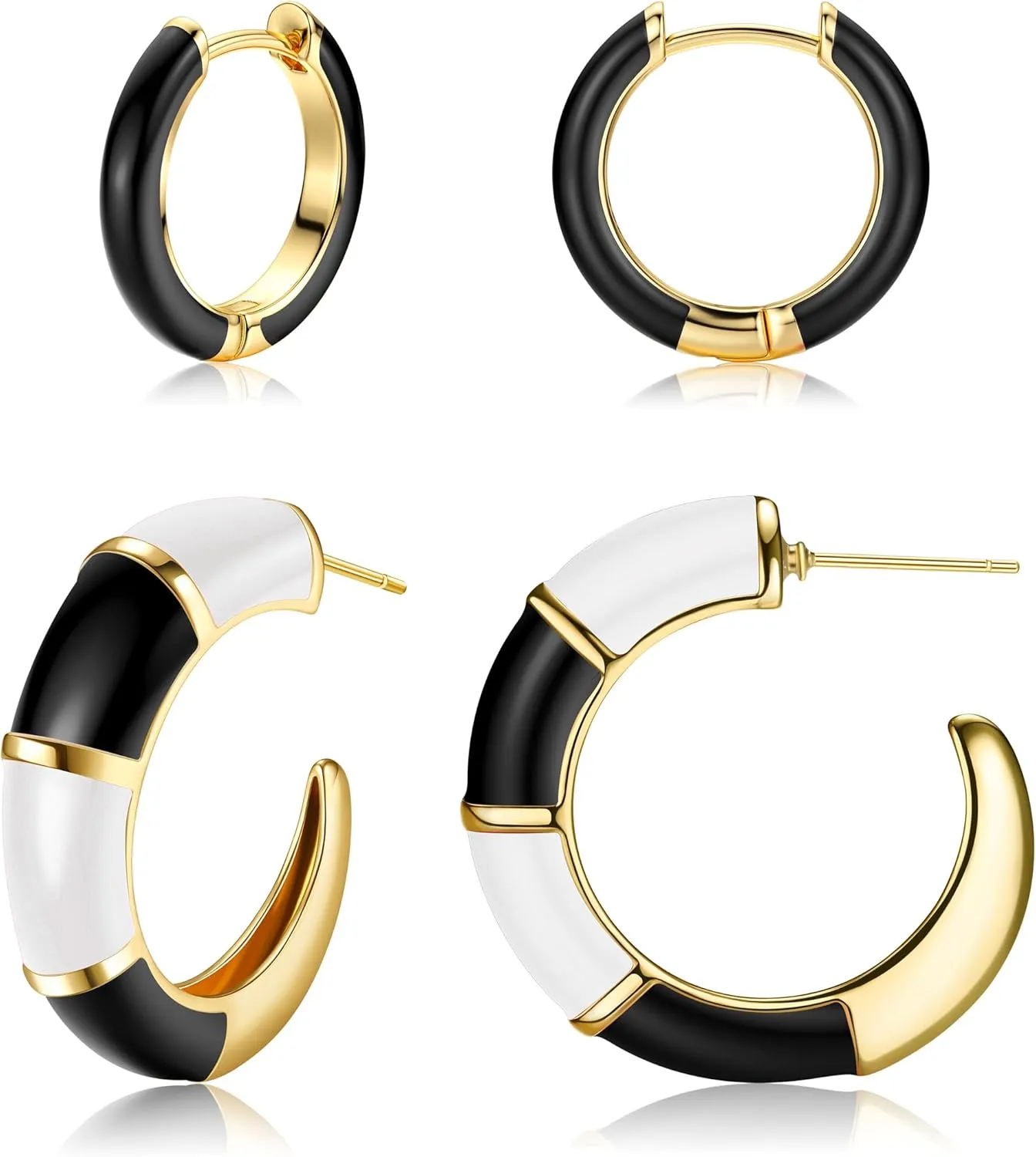 Subiceto 2 Pairs Small Hoop Earrings for Women 18K Gold Plated Hypoallergenic Cute colorful Enamel Huggie Earring Chunky Gold Hoop Earrings Statement Summer Earrings Trendy