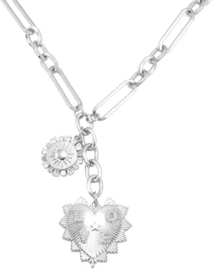 Sun Heart Necklace for Women 18K Gold Plated Heart Pendent Necklace Chunky Chain Choker Necklace Hip Hop Charm Necklace Unisex Necklace