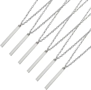 SUPERFINDINGS 6Pcs Silver Bar Necklace Custom Vertical Necklace 304 Stainless Steel Personalized Neckalces Engraved Name Neckalce Bridesmaid Gift Peandant for Mother's Day Christmas Jewelry 23.23inch