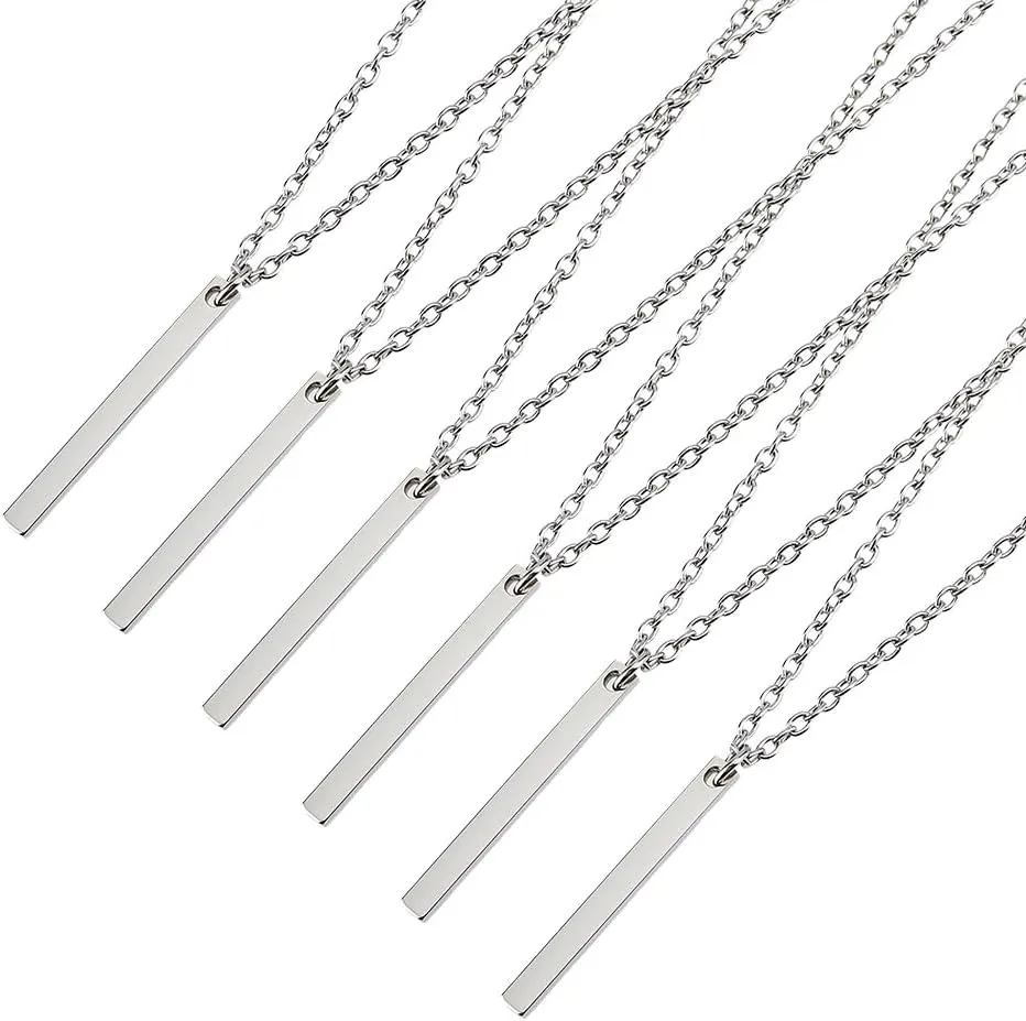 SUPERFINDINGS 6Pcs Silver Bar Necklace Custom Vertical Necklace 304 Stainless Steel Personalized Neckalces Engraved Name Neckalce Bridesmaid Gift Peandant for Mother's Day Christmas Jewelry 23.23inch