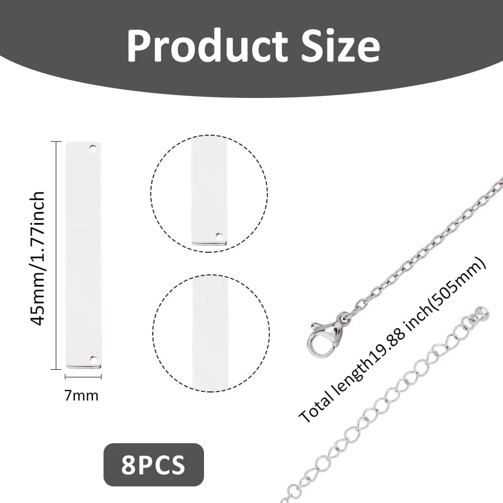 SUPERFINDINGS 8Pcs Layered Bar Neckalce Stainless Steel Bar Pendant Necklace Rectangular Simple Necklace Cable Chain Necklace