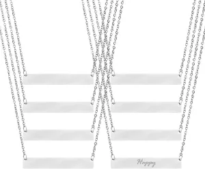 SUPERFINDINGS 8Pcs Layered Bar Neckalce Stainless Steel Bar Pendant Necklace Rectangular Simple Necklace Cable Chain Necklace