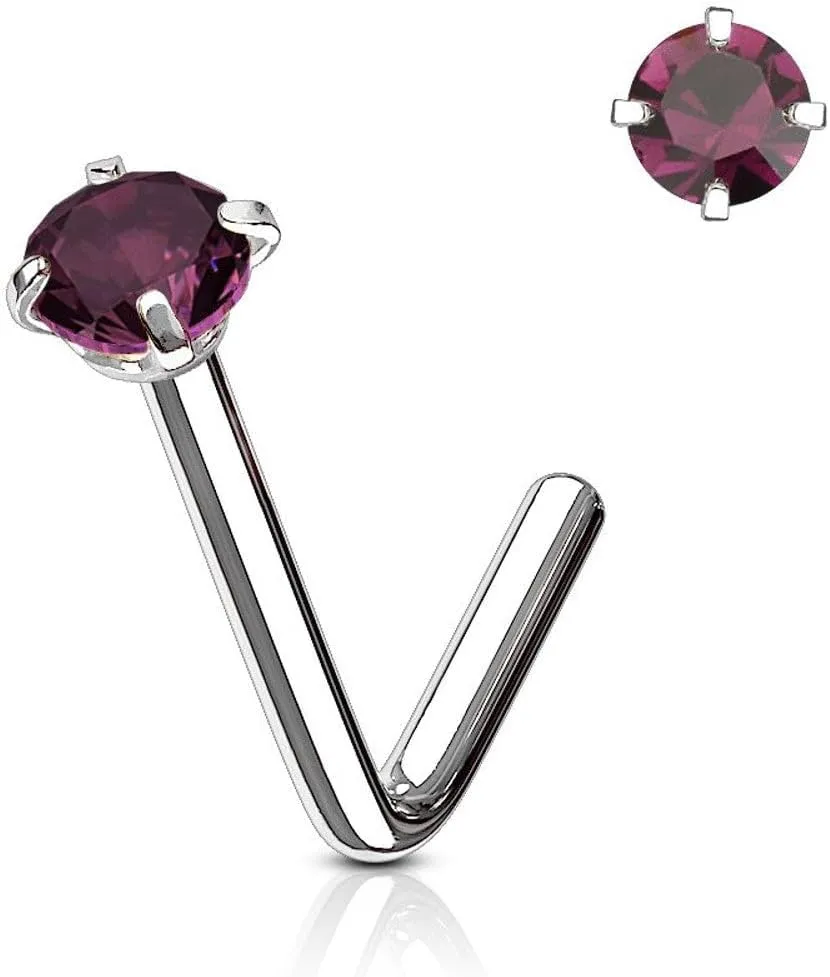 Surgical Steel Nose Ring Stud 20 & 18 Gauge 1/4" L Bend with CZ Gem