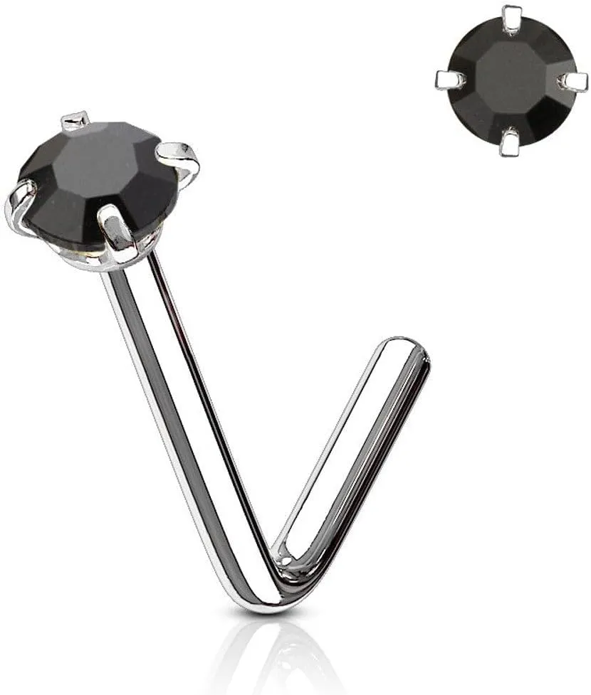 Surgical Steel Nose Ring Stud 20 & 18 Gauge 1/4" L Bend with CZ Gem