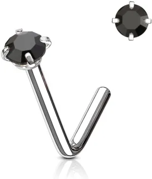 Surgical Steel Nose Ring Stud 20 & 18 Gauge 1/4" L Bend with CZ Gem