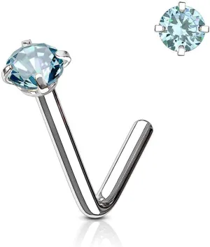Surgical Steel Nose Ring Stud 20 & 18 Gauge 1/4" L Bend with CZ Gem
