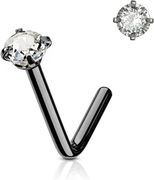 Surgical Steel Nose Ring Stud 20 & 18 Gauge 1/4" L Bend with CZ Gem