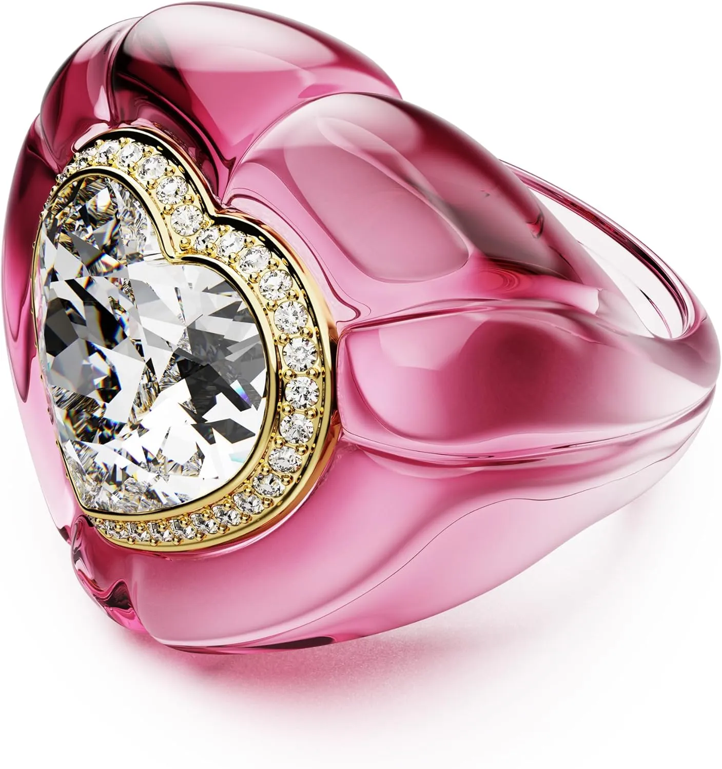 Swarovski Dulcis cocktail ring, Heart cut, Pav, Heart, Pink