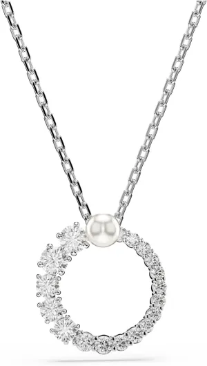 Swarovski Matrix Pendant, Crystal Pearl, Round Cut, Clear, Rhodium Finished