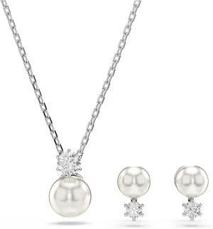 Swarovski Matrix Set, Crystal Pearl, Round Cut, Clear, Rhodium Finished