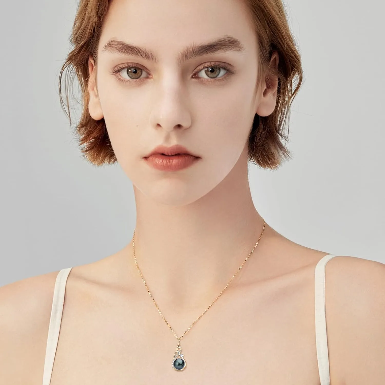 Tahitian Black Pearl Necklace for Women Genuine 9-10mm Round Tahitian Cultured Pearls Pendant 18K Gold Plated 925 Sterling Silver - Jewelry Gifts for Mom Wife Daughter