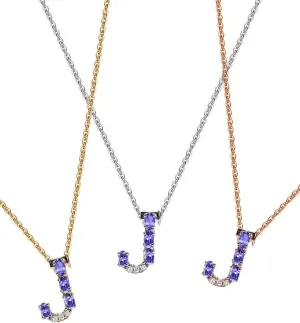 Tanzanite Initial Necklace With Diamonds & 18K Gold Chain | Irresistible Letter Pendants Jewelry | Perfect Valentines Day, Anniversary & Birthday Gift