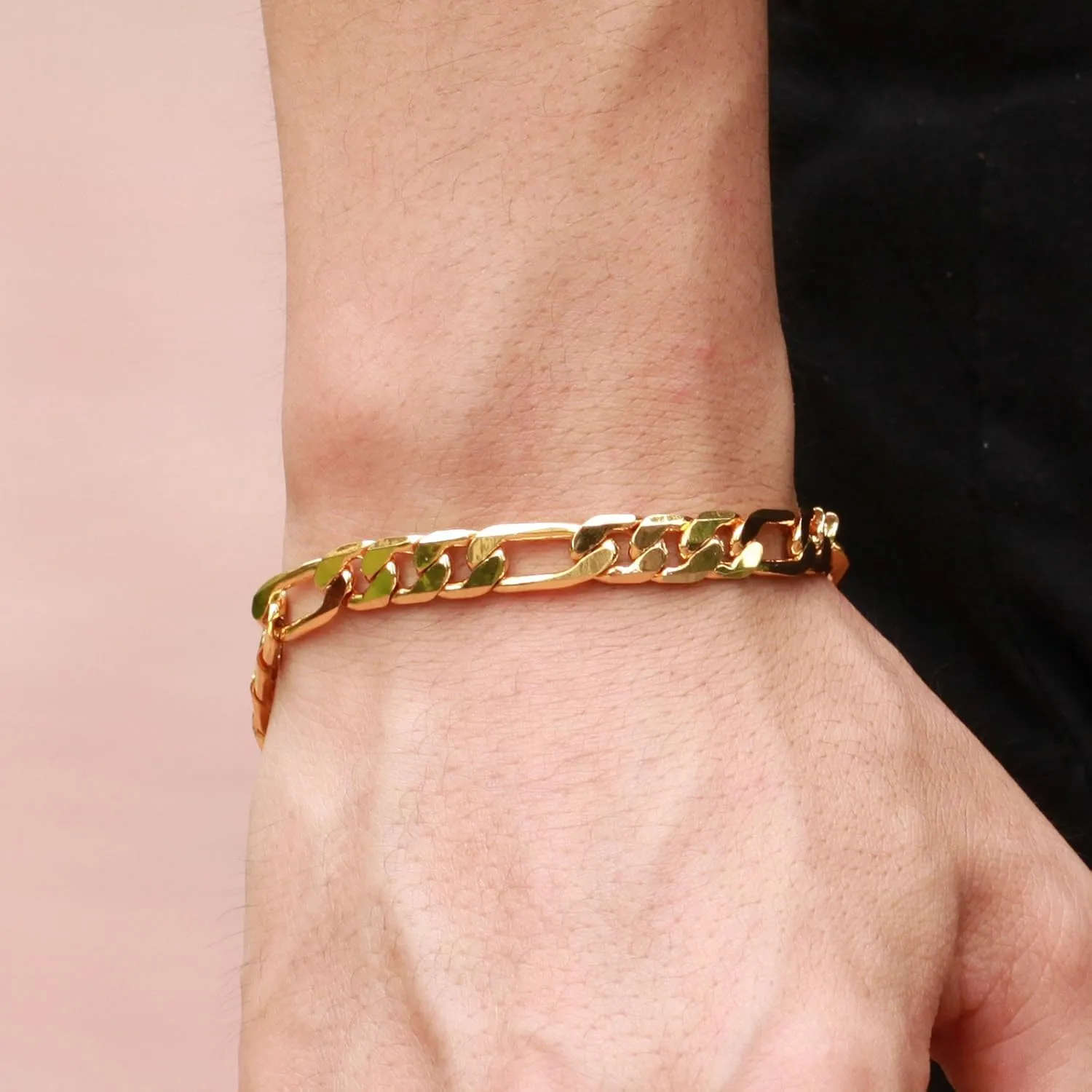 Taoqiao Men Gold Personalized Cuban Bracelet 7.5/8.5/9inch 18K Gold Plated Stainless Steel Figora Classic Hip Hop Gold Bracelet for Men