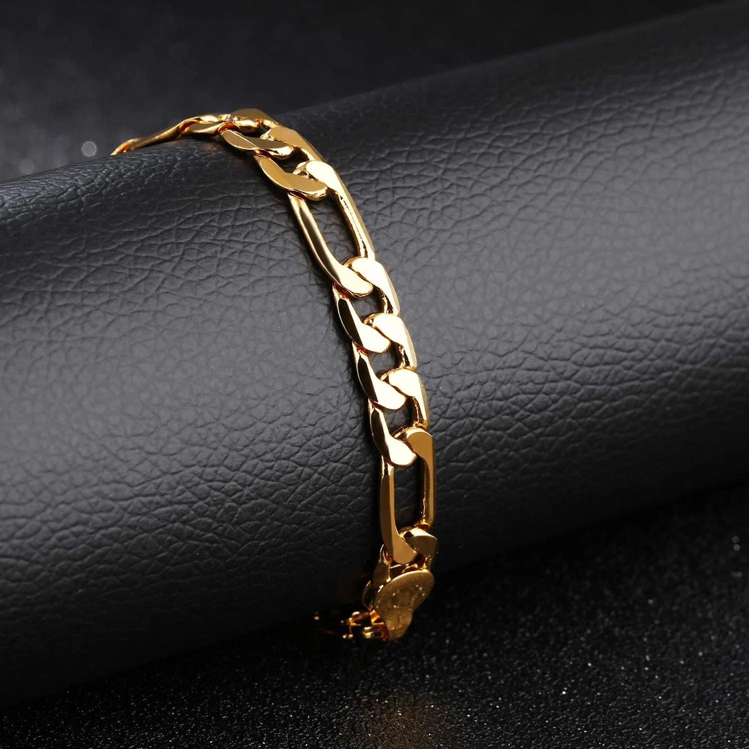 Taoqiao Men Gold Personalized Cuban Bracelet 7.5/8.5/9inch 18K Gold Plated Stainless Steel Figora Classic Hip Hop Gold Bracelet for Men