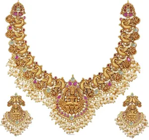 TARINIKA Antique Gold Plated Cira Short Necklace Set with Floral Design - Indian Jewelry Sets for Women | Perfect for Ethnic Occasions | Traditional South Indian Necklace | 1 Year Warranty*