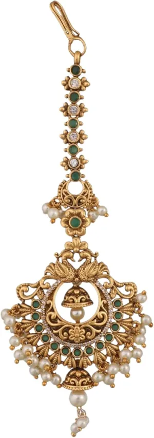 Tarinika Antique Gold Plated Manan Maangtika with Peacock Design - Indian Mang Tika for Women and Girls Perfect for Ethnic Occasions | Bollywood Maang Tikka | 1 Year Warranty*
