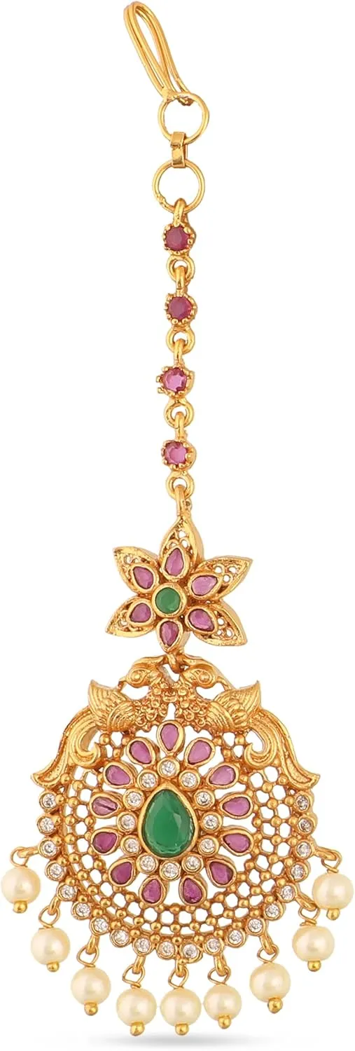 Tarinika Antique Gold Plated Parv Maang Tikka with Peacock Design - Indian Mang Tika for Women | Perfect for Ethnic Occasions | Traditional Indian Jewelry | 1 Year Warranty*