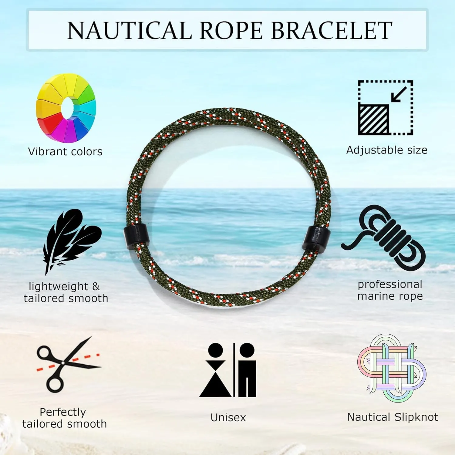 TempBeau Nautical Braided Rope Bracelets Set - 6 Pcs Adjustable Braided Cord Bracelet, Handmade Navy Marine String Bracelet with Metal Knot, Men Women Braided Bracelets Gifts