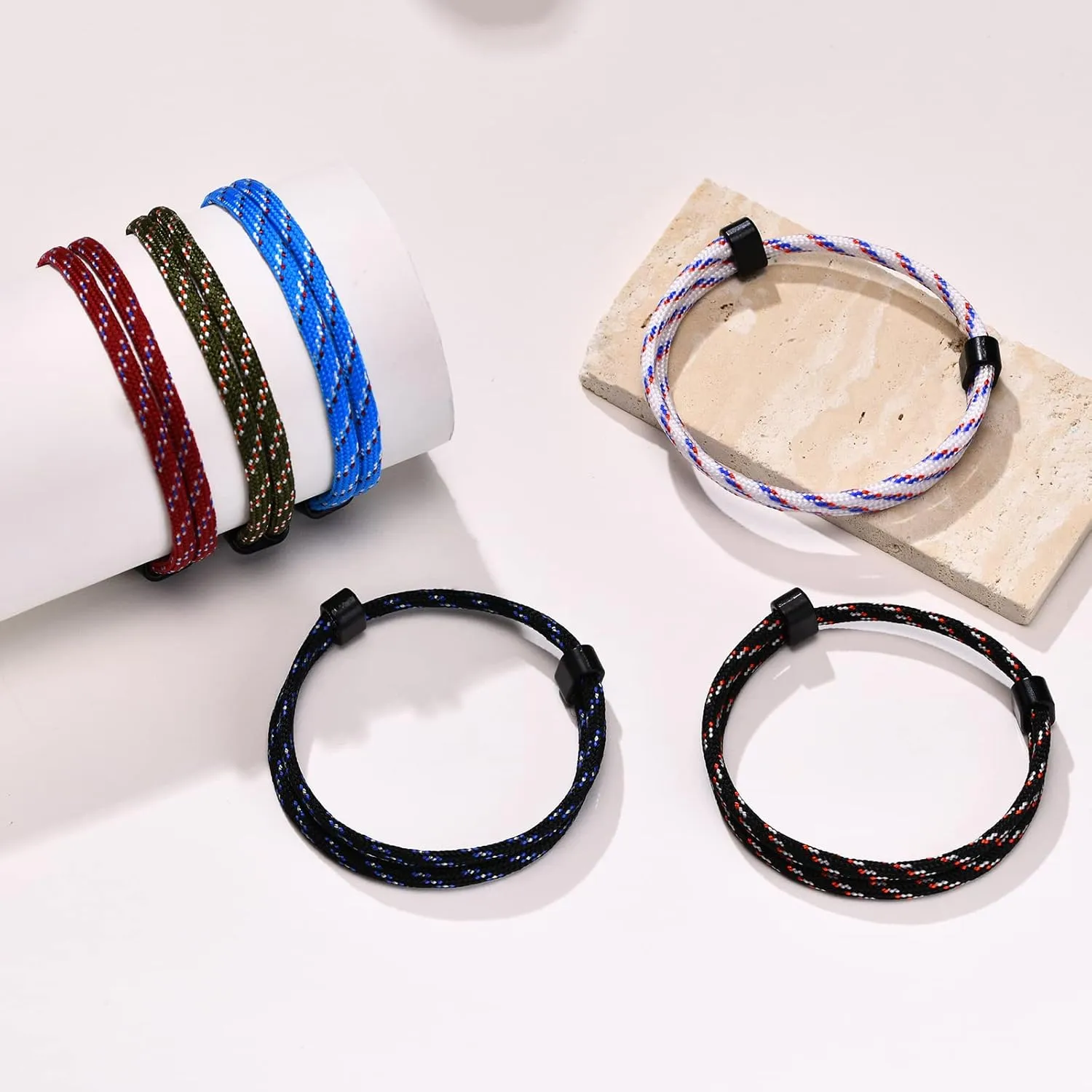 TempBeau Nautical Braided Rope Bracelets Set - 6 Pcs Adjustable Braided Cord Bracelet, Handmade Navy Marine String Bracelet with Metal Knot, Men Women Braided Bracelets Gifts