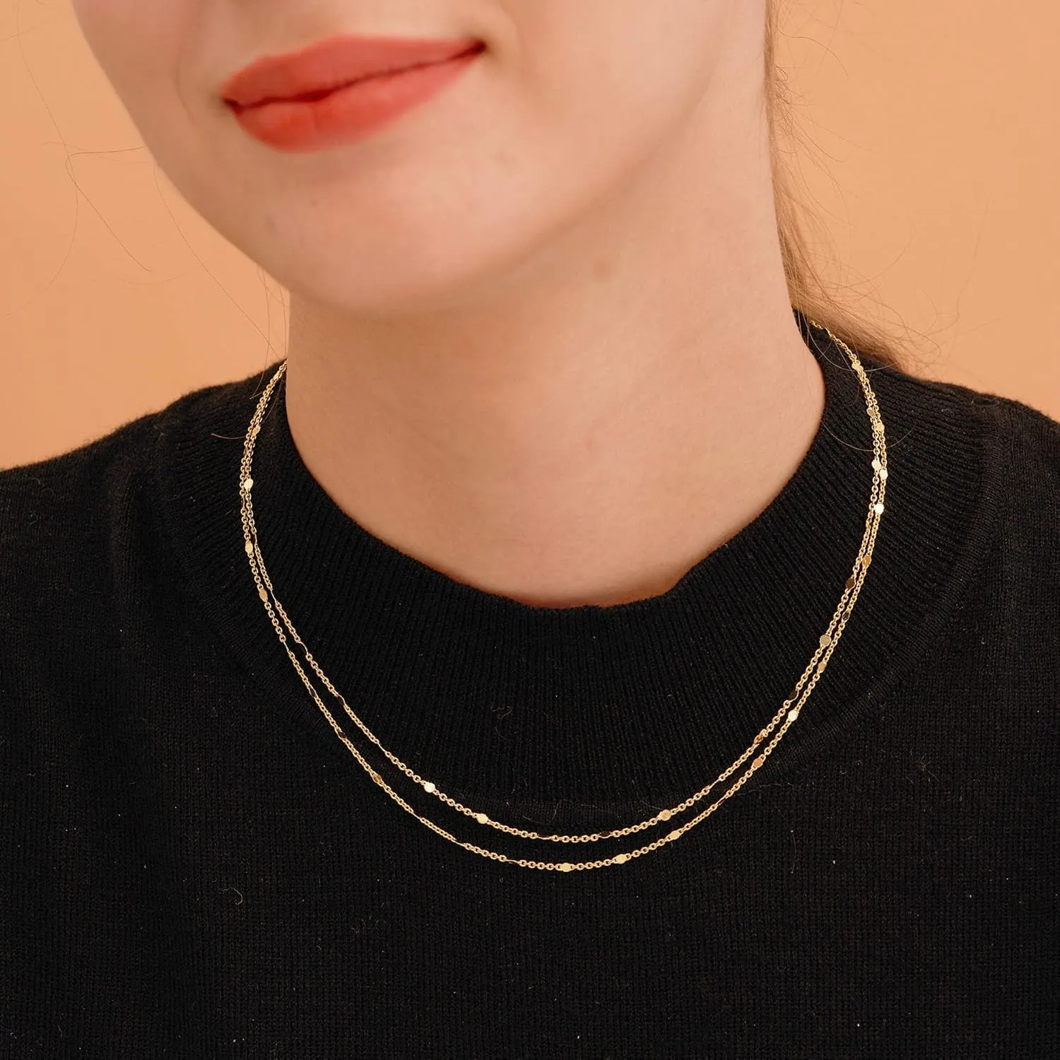 Tewiky Gold Chain Necklace for Women, 14k Gold Plated Thin Beaded Wave Box Chain Necklace Dainty Gold Necklace Simple Layered Gold Choker Necklaces Minimalist Gold Link Chain Necklace Trendy Jewelry for Women