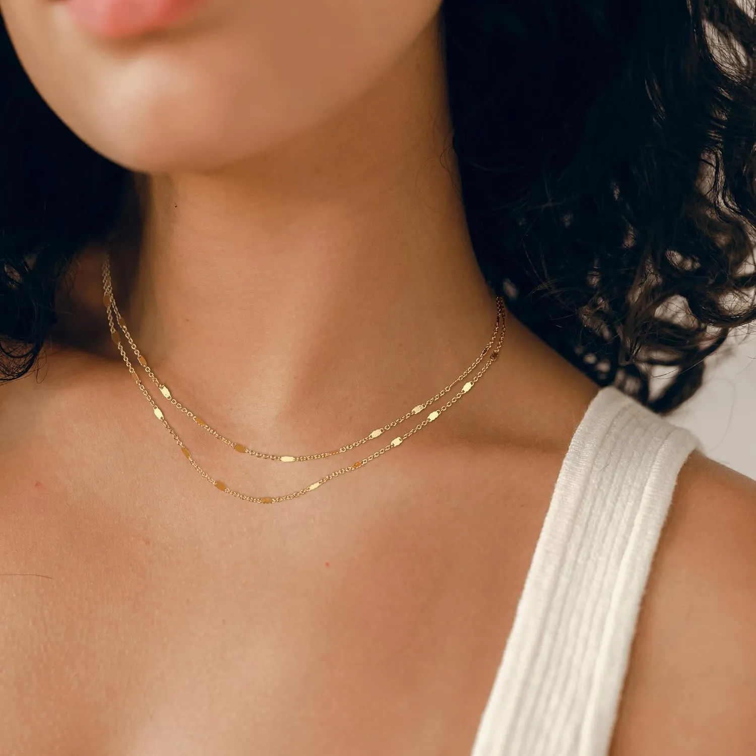 Tewiky Gold Chain Necklace for Women, 14k Gold Plated Thin Beaded Wave Box Chain Necklace Dainty Gold Necklace Simple Layered Gold Choker Necklaces Minimalist Gold Link Chain Necklace Trendy Jewelry for Women