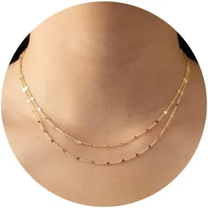Tewiky Gold Chain Necklace for Women, 14k Gold Plated Thin Beaded Wave Box Chain Necklace Dainty Gold Necklace Simple Layered Gold Choker Necklaces Minimalist Gold Link Chain Necklace Trendy Jewelry for Women