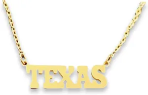 Texas State Pendant Letter Necklace 18K Gold Plated Stainless Steel Statement Jewelry for Women High Polished Finished Charm Any Occasion Gift Idea