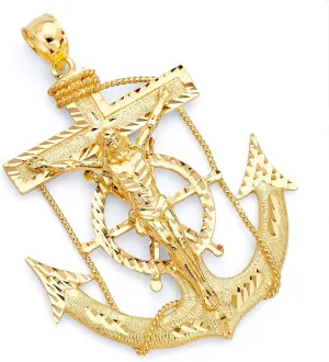 The World Jewelry Center 14k Real Yellow Gold Mariner Religious Crucifix Jesus Cross Charm Pendant