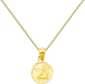 The World Jewelry Center 14k Yellow Gold Religious Angel Pendant with 0.65mm Box Link Chain Necklace