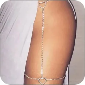 Thigh Chain Jewelry for Women Boho Leg Chain Crystal Heart Snake Butterfly Thigh Chain Sparkling Rhinestone Body Chain Jewelry Leg Garter Harness Accessories