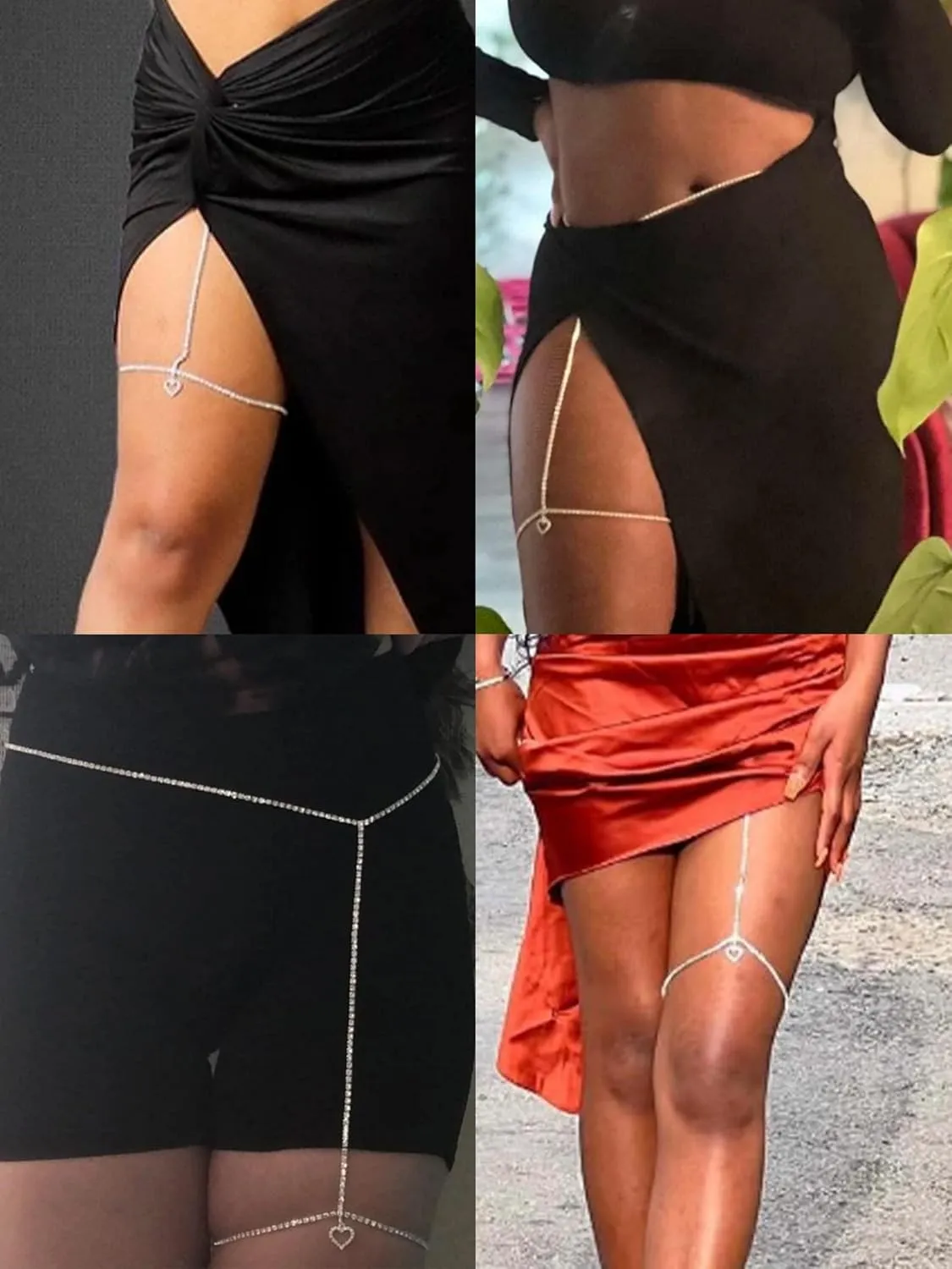 Thigh Chain Jewelry for Women Boho Leg Chain Crystal Heart Snake Butterfly Thigh Chain Sparkling Rhinestone Body Chain Jewelry Leg Garter Harness Accessories