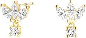 TIGRADE Cubic Zirconia Stud Earrings for Women 14K Gold Plated Dainty Marquise Round CZ Dangle Earrings 925 Sterling Silver Post Hypoallergenic Small Cartilage Piercing