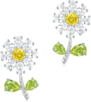 TIGRADE Women Stud Earrings Daisy Flower Cubic Zirconia Earrings 925 Sterling Silver Post Hypoallergenic Dainty Earrings