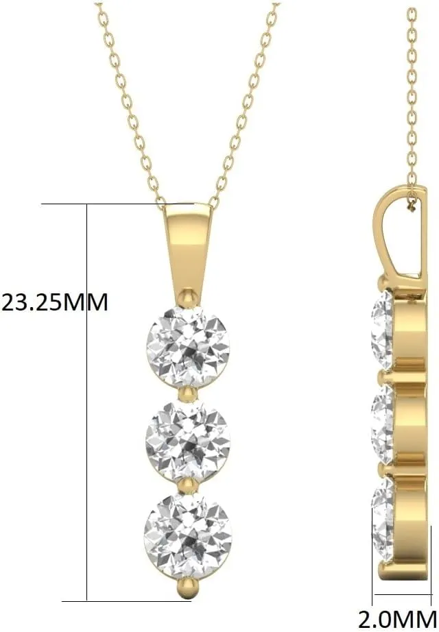TimeLess Classics Women's 1 to 2 Carat TW Lab Grown Diamond Three Stone Pendnat Available in 10K White and Yellow Gold