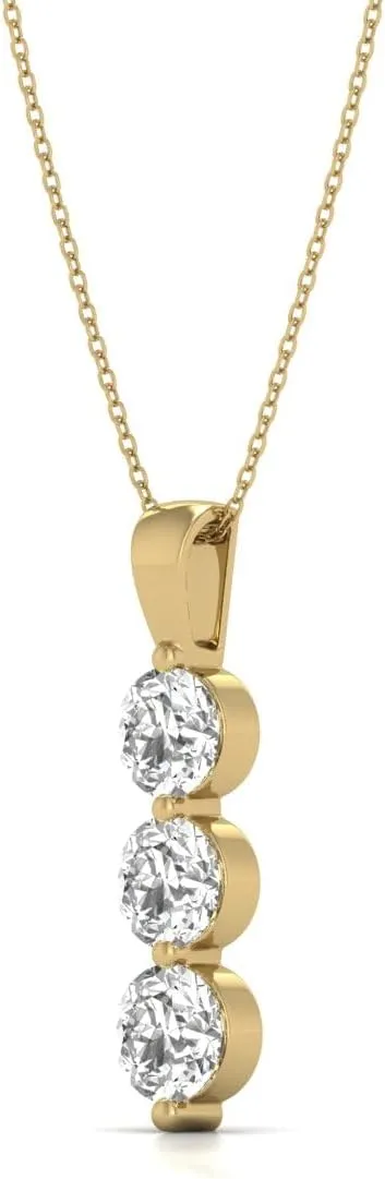 TimeLess Classics Women's 1 to 2 Carat TW Lab Grown Diamond Three Stone Pendnat Available in 10K White and Yellow Gold