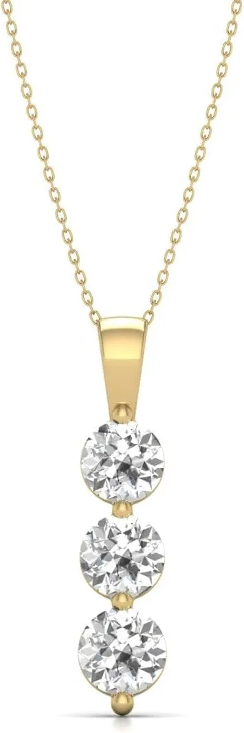 TimeLess Classics Women's 1 to 2 Carat TW Lab Grown Diamond Three Stone Pendnat Available in 10K White and Yellow Gold