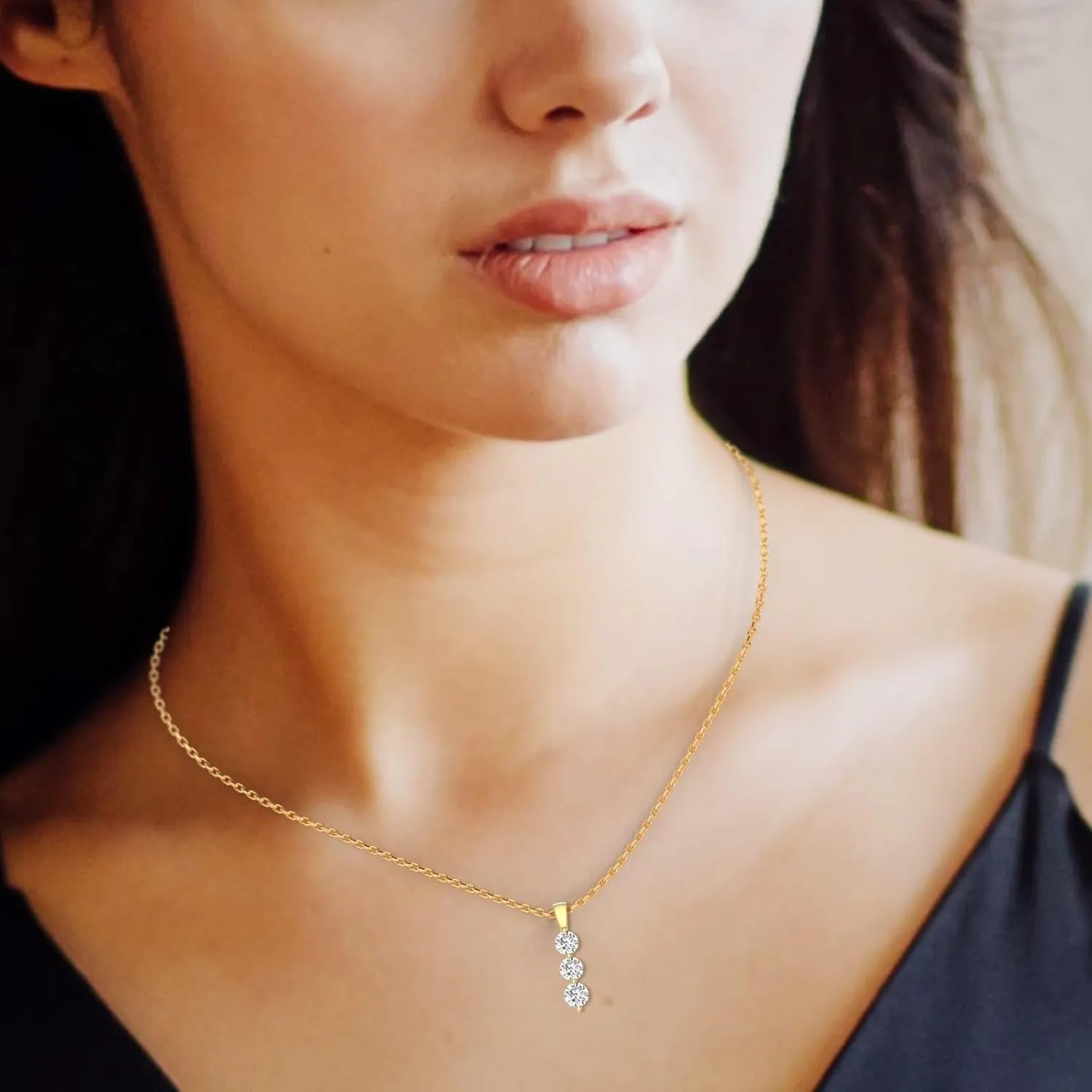 TimeLess Classics Women's 1 to 2 Carat TW Lab Grown Diamond Three Stone Pendnat Available in 10K White and Yellow Gold