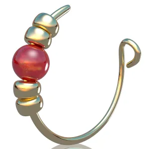 Tiny Gold Fake Nose Piercing Hoop - Handmade 24 gauge Faux Nose Ring with a 2mm Red Opal - Hypoallergenic Smooth 14k Gold 7mm Thin Clip on Nose Hoop