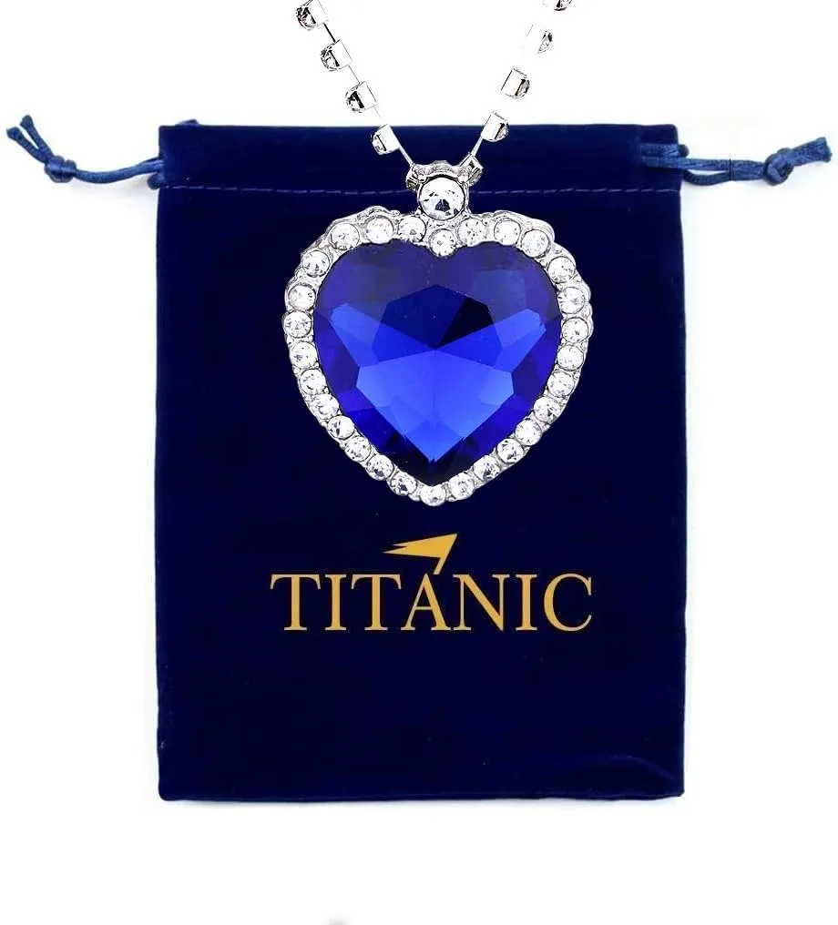 Titanic Heart The Ocean Simulated Blue Sapphire, Silver Necklace Pendants Jewelry Titanic Jewelry Gifts for Woman