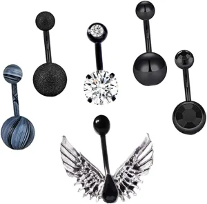 Titanium Belly Button Rings Set 6pcs Helix Piercing Jewelry Belly Button Piercing Kit Navel Ring Navel Nails