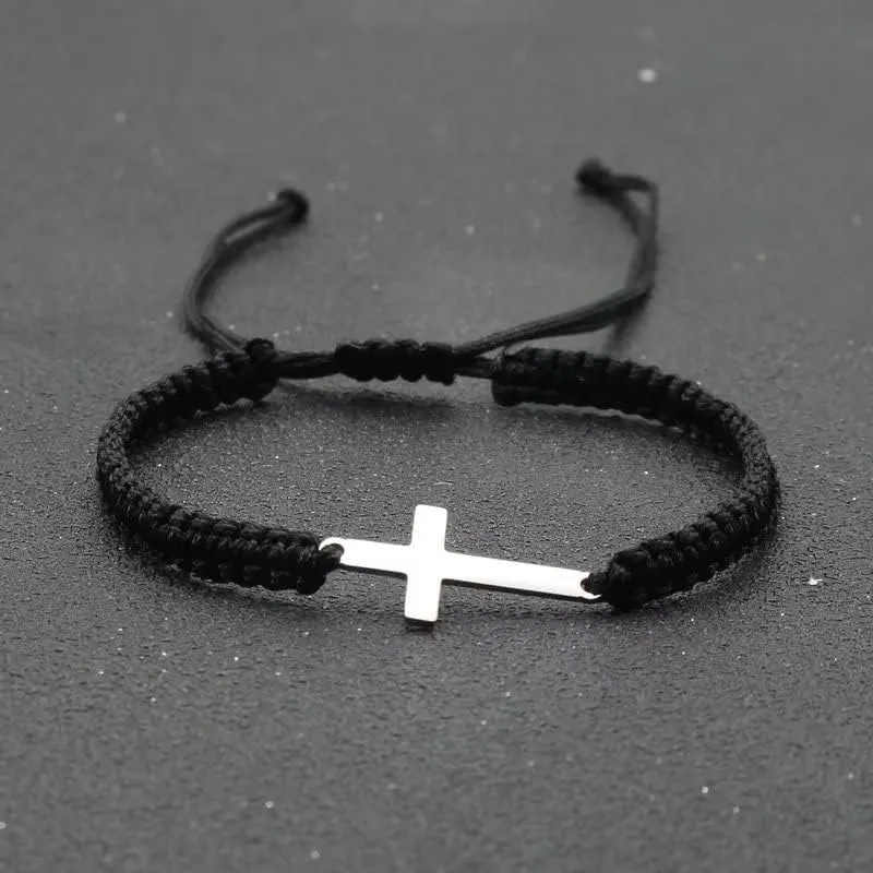 Todu 2 Pieces Friendship Cross Bracelet Rope Braided Bracelet Cross Adjustable Couple Bracelets Stainless Steel Handmade Lucky Matching Bracelets For Women Men Brother Lucky Bff