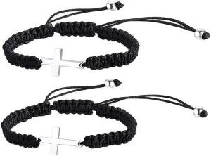 Todu 2 Pieces Friendship Cross Bracelet Rope Braided Bracelet Cross Adjustable Couple Bracelets Stainless Steel Handmade Lucky Matching Bracelets For Women Men Brother Lucky Bff