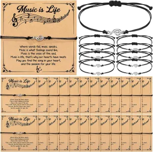 Tondiamo 24 Sets Music Gifts Note Bracelets with Greeting Cards Graduation Music Theme Party Favors for Musical Lovers Charm Bracelets Accessories Stuff Teacher Friends Jewelry Gifts