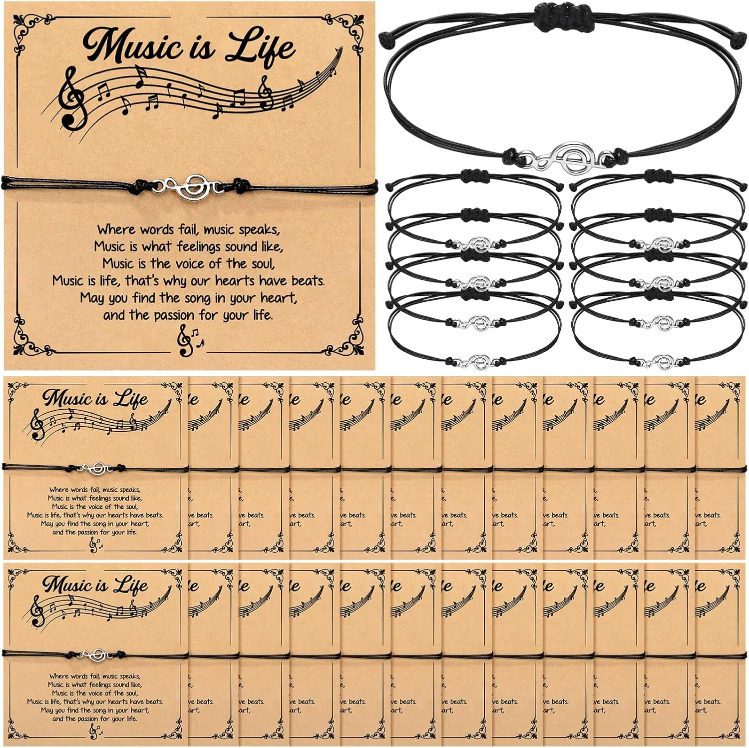 Tondiamo 24 Sets Music Gifts Note Bracelets with Greeting Cards Graduation Music Theme Party Favors for Musical Lovers Charm Bracelets Accessories Stuff Teacher Friends Jewelry Gifts